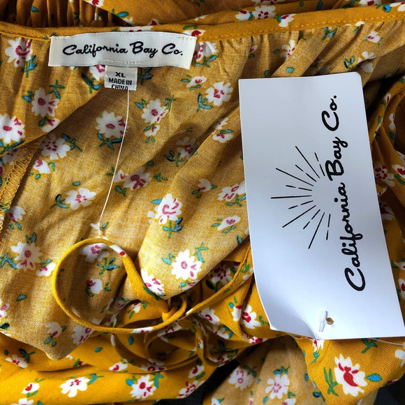 California Bay Co Floral Dress Hi Lo Hem Midi Yellow NWT Sz XL - Picture 5 of 9